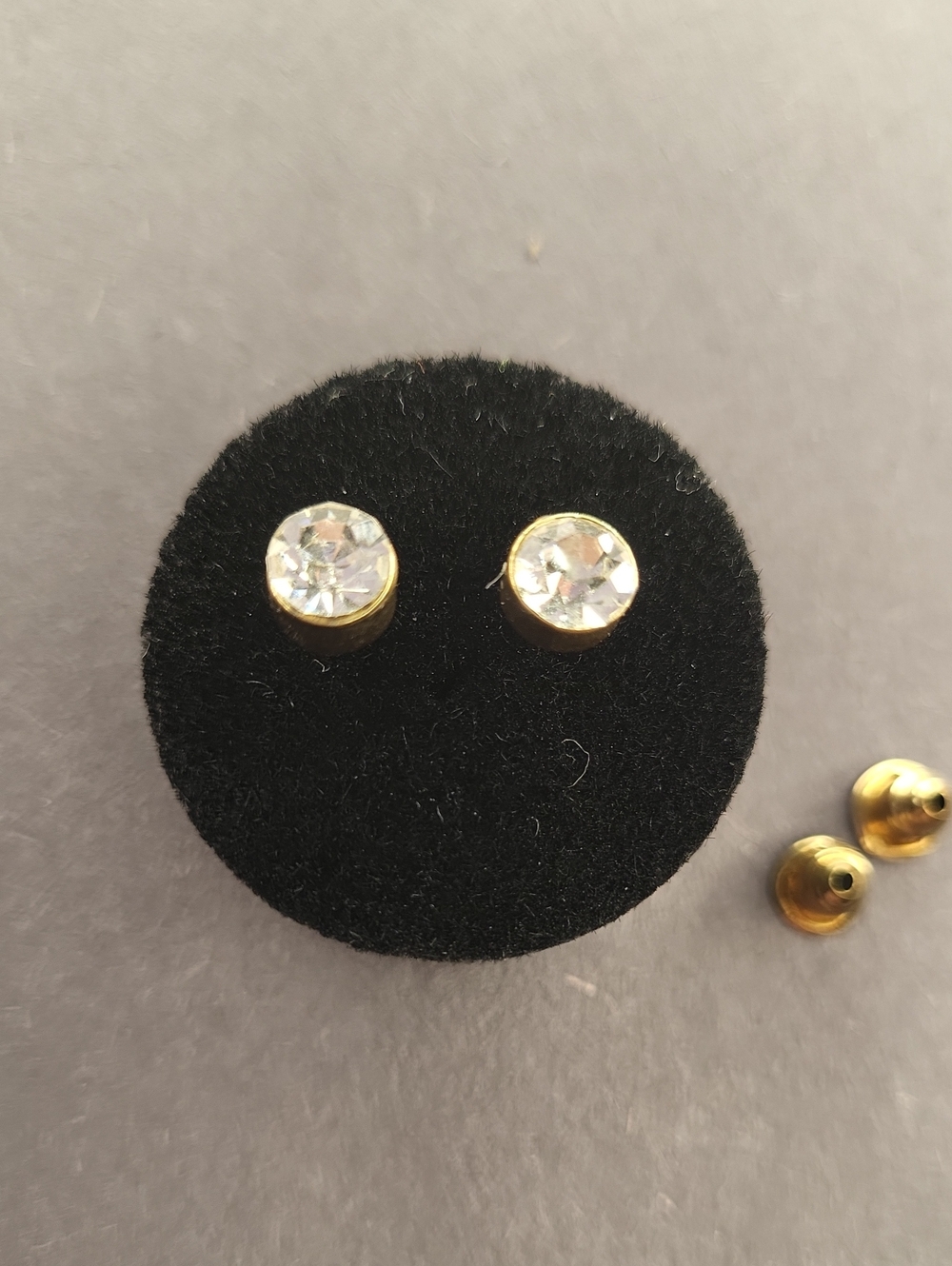 Gold Crystal Stud Earrings - Clear Crystal